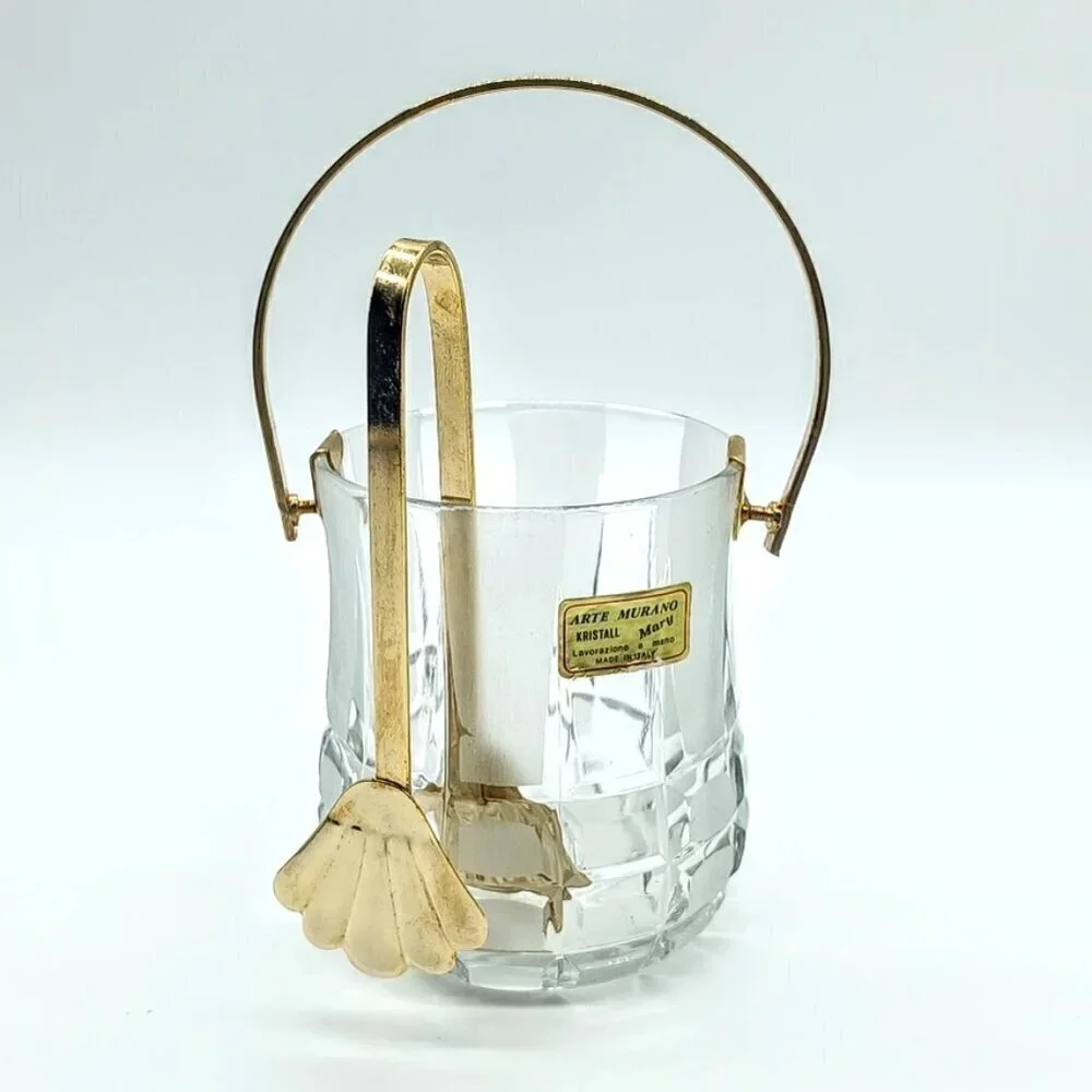 Arte Murano Kristall Handmade Italy Crystal Ice Bucket & Tongs